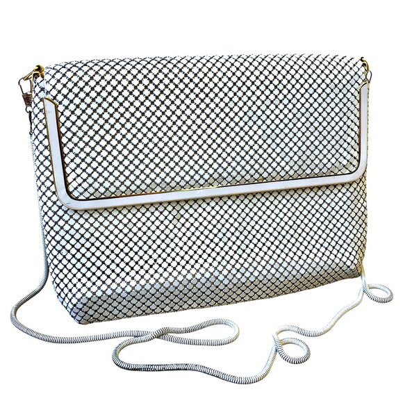 Vintage Pelle Italia White Metal Mesh Evening Handbag Shoulder Bag or Clutch - Picture 6 of 13